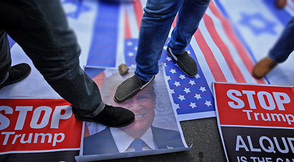 Protesters and flags